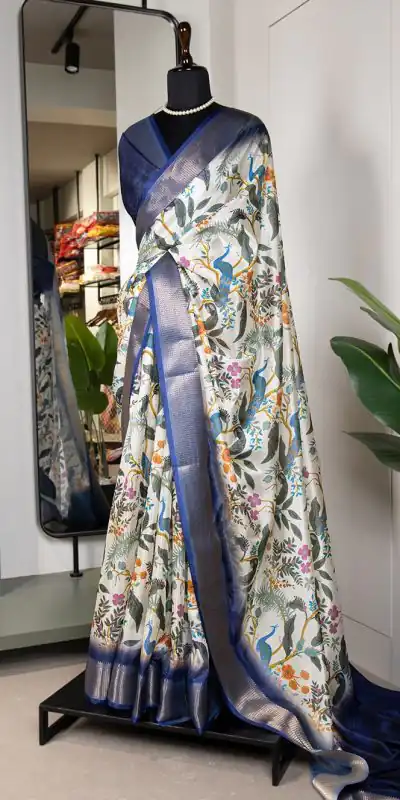 Perfect White Color Dola Silk Printed With Zari Border Saree
