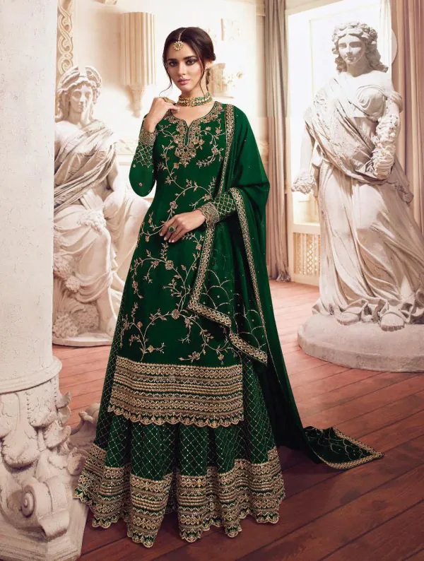 Adorable Green Color Georgette Embroidery Sequence Sharara Suit