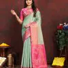 Adorable Green Color Lichi Silk Gold & Silver Zari Weaving Saree