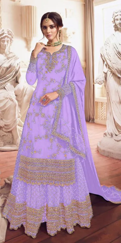 Adorable Purple Color Georgette Embroidery sequence Sharara Suit