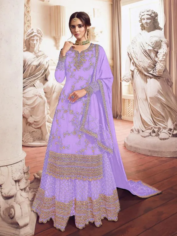 Adorable Purple Color Georgette Embroidery sequence Sharara Suit
