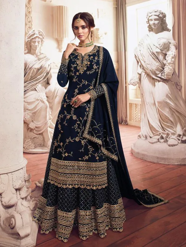 Adorable Stone Green Color Georgette Embroidery Sequence Sharara Suit