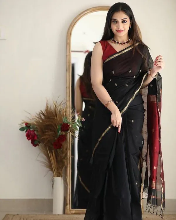 Aesthetically Black Color Soft Lilan Slab Jacquard Work Saree