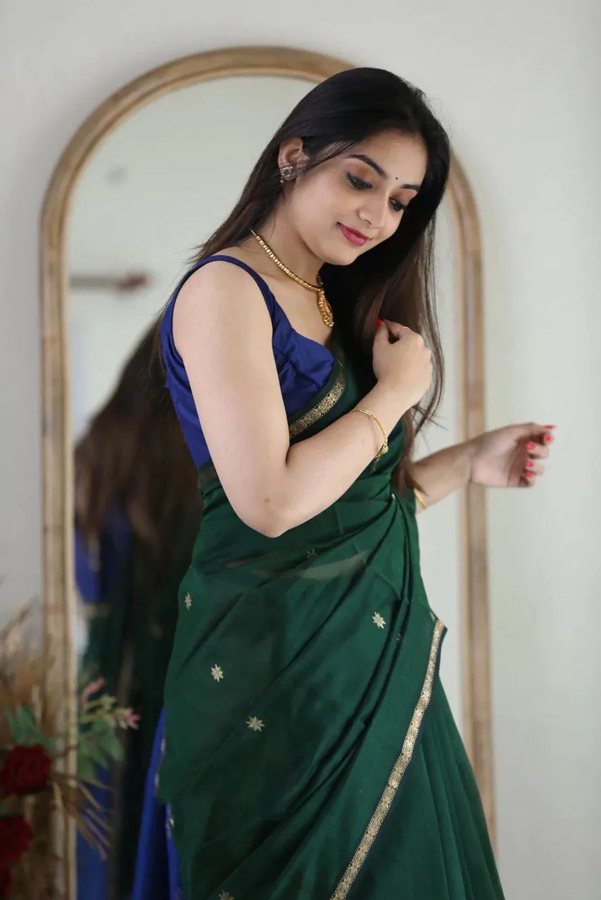 Attractive Dark Green Color Soft Lilan Slab Jacquard Work Saree - Image 2
