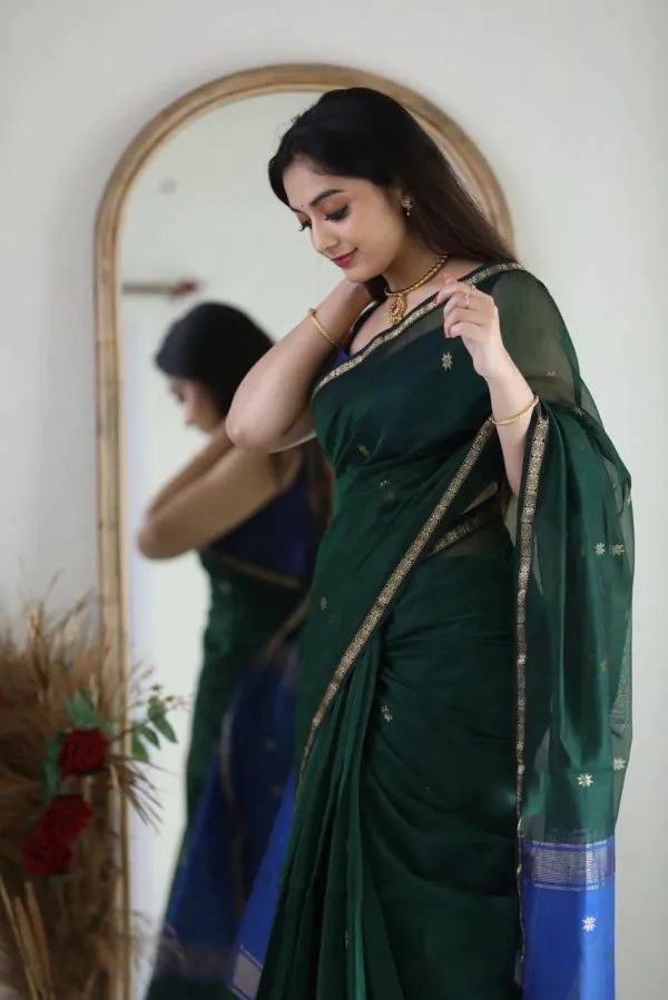 Attractive Dark Green Color Soft Lilan Slab Jacquard Work Saree