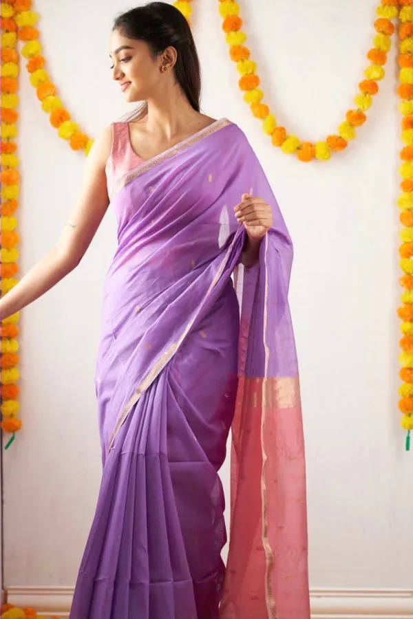 Attractive Light Purple Color Soft Lilan Slab Jacquard Work Saree