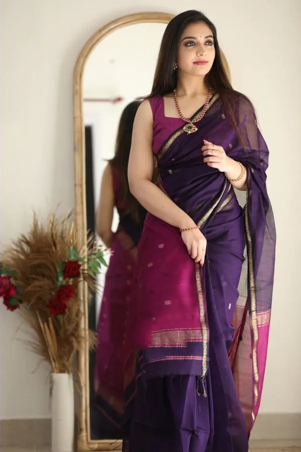 Aesthetically Violet Color Soft Lilan Slab Jacquard Work  Saree