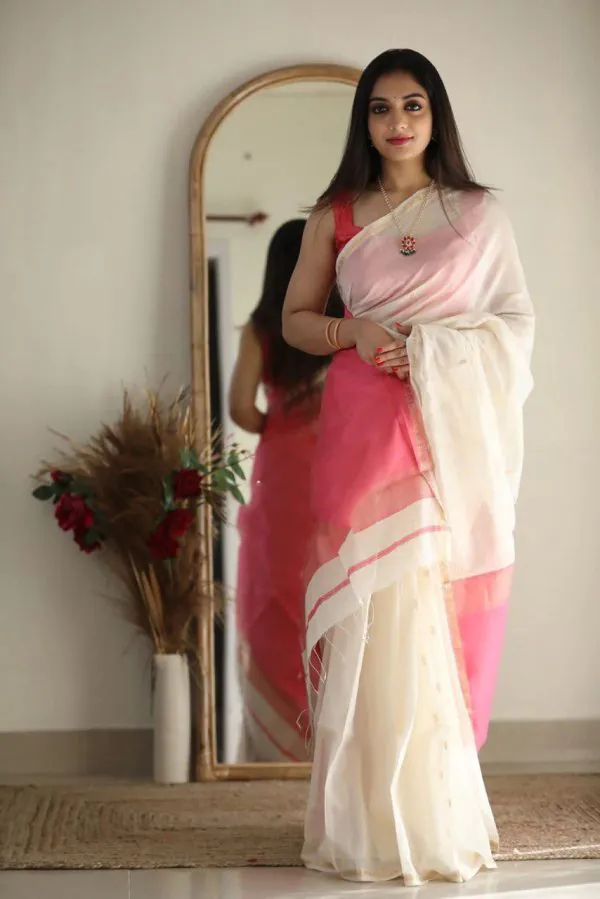 Aesthetically White Color Soft Lilan Slab Jacquard Work Saree