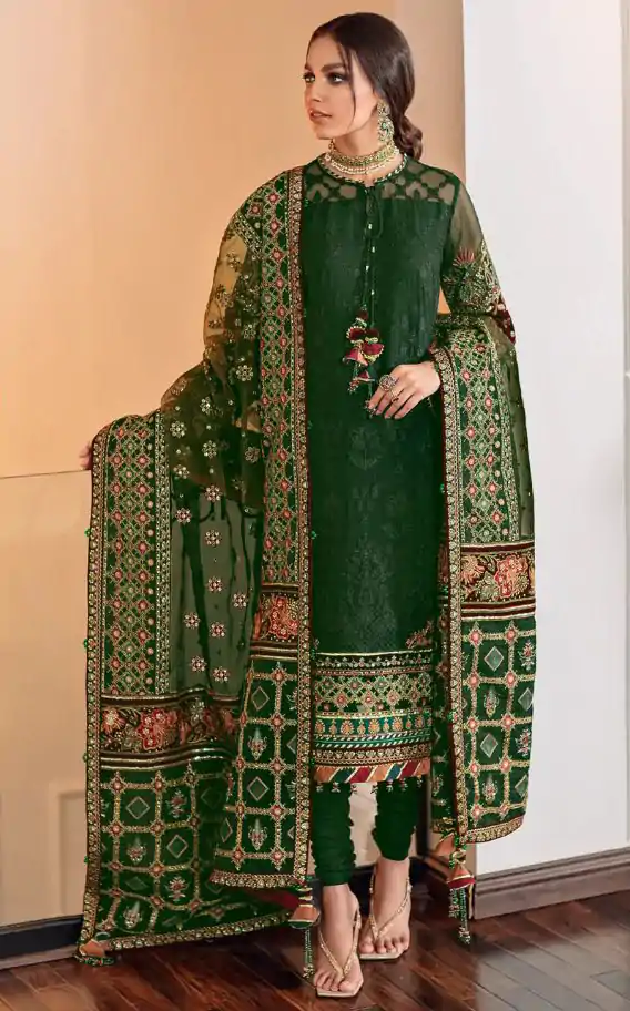 Aglow Green Color Georgette Embroidery Stone work Sharara Suit
