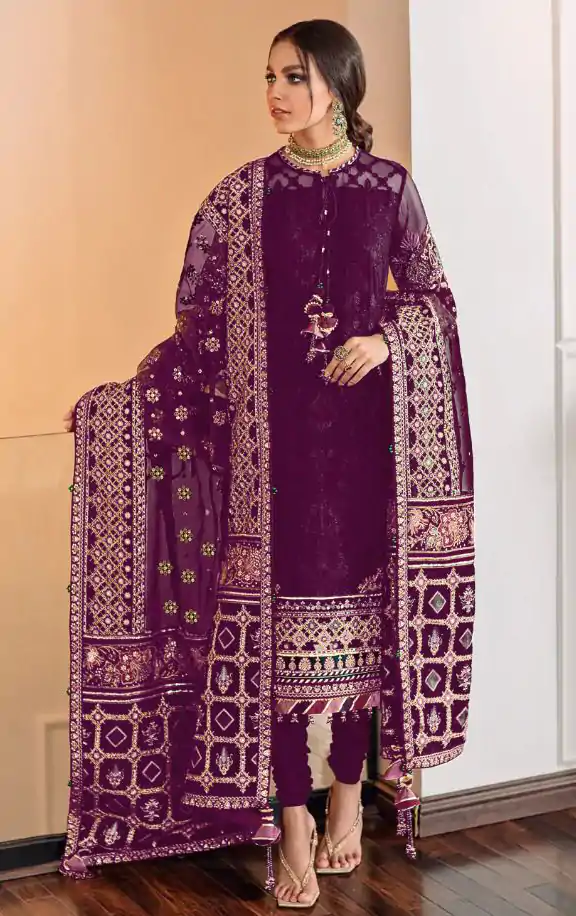 Aglow Purple Color Georgette Embroidery Stone Work Sharara Suit