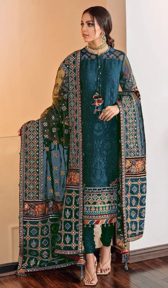 Aglow Royal Blue Color Georgette Embroidery Stone Work Sharara Suit