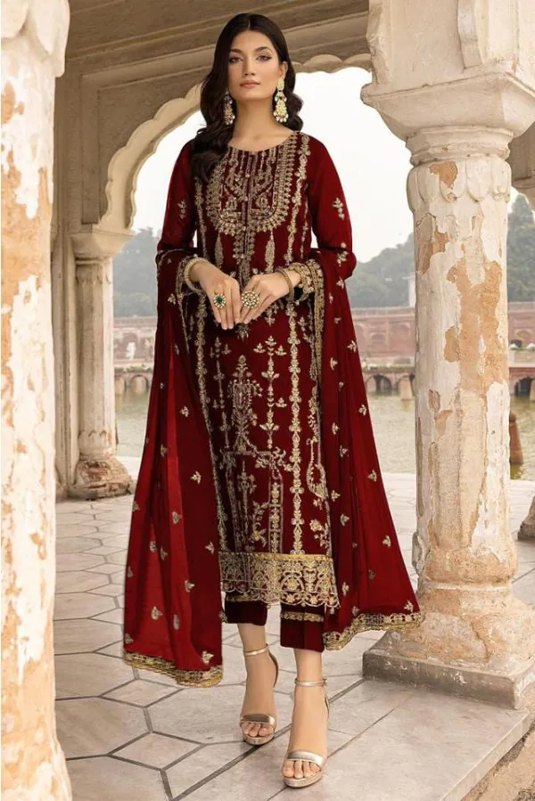 Alluring Maroon Color Georgette Embroidered Sequence Work Salwar Suit
