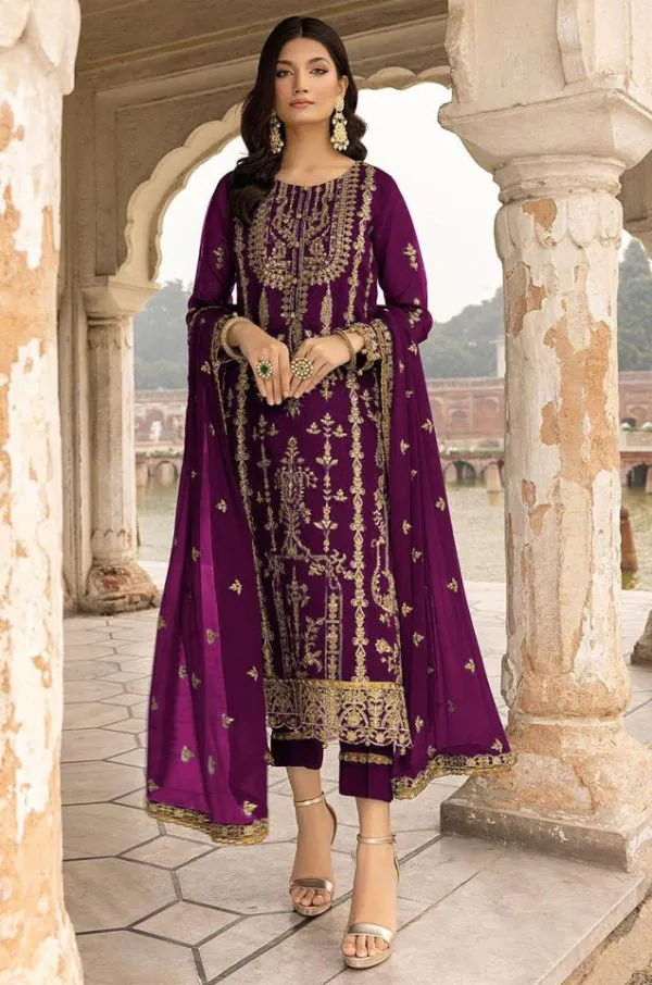 Alluring Purple Color Georgette Embroidered Sequence Work Salwar Suit