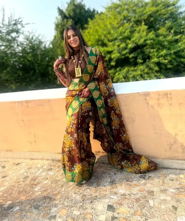 Amazing Coffee Color Printed Manipuri Silk Saree