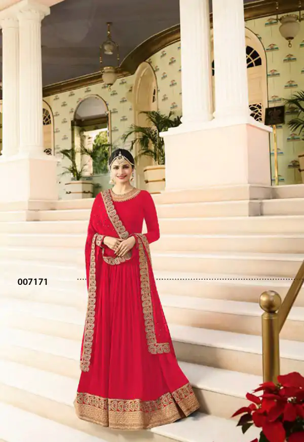 Angel Red Color Georgette Embroidery work Anarkali Suit