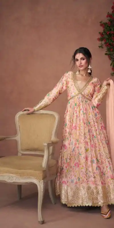 Attractive Pink Color Organza Silk With Embroidery And Sequins Work Anarkali Suit