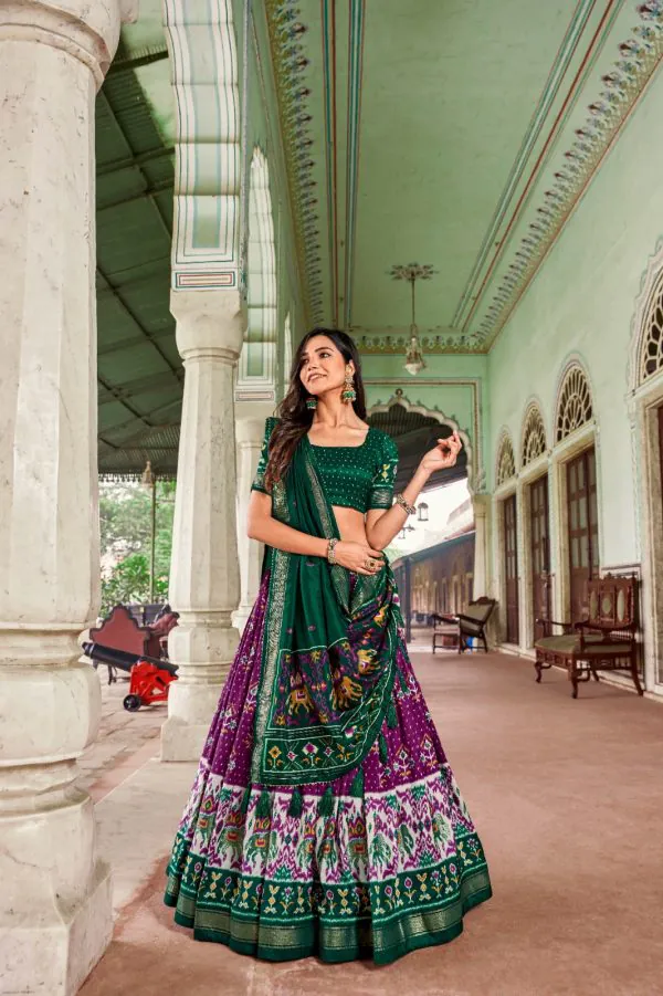 Attractive Purple Color Tussar Silk Patola Printed Lehenga Choli