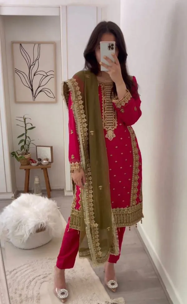 Attractive Rani pink Color Embroidery Sequence Work Salwar Suit