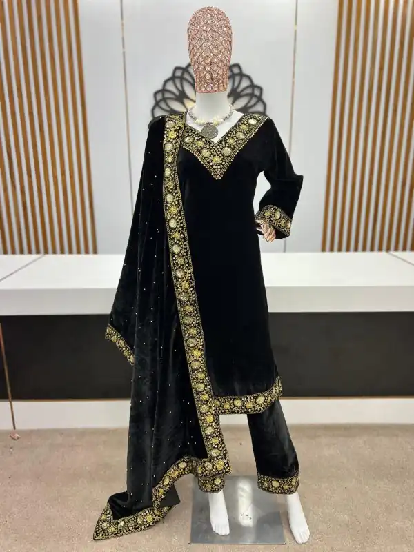 Aurora Black Color Velvet Heavy Embroidery Work Salwar Suit