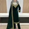 Aurora Green Color Heavy Viscose Velvet With Embroidery Sequence Work Salwar Suit