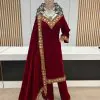 Aurora Maroon Color Heavy Viscose Velvet With Embroidery Sequence Work Salwar Suit