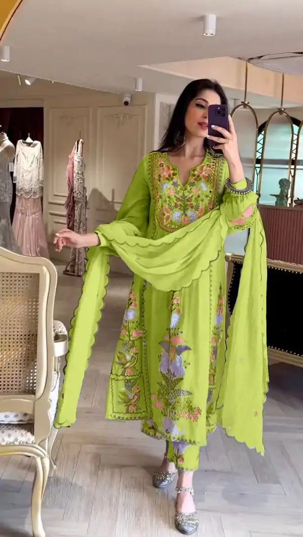 Awesome Green Color Georgette Embroidery Work Salwar Suit