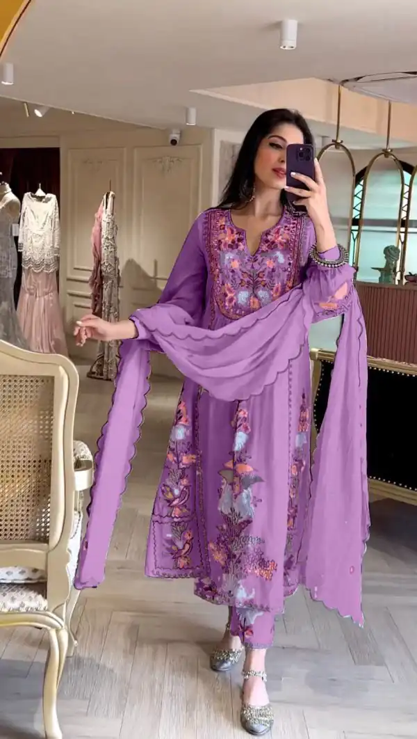 Awesome Violet Color Georgette Embroidery Work Salwar Suit