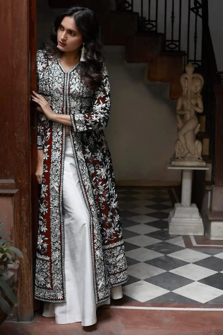 Beautiful Red Color Cotton Slub Embroidery Work Sharara Suit - Image 2