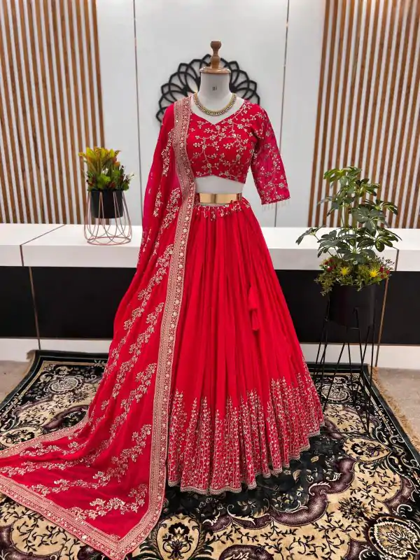 Beautiful Rani Pink Color Faux Georgette With Embroidery Sequence Work Lehenga Choli