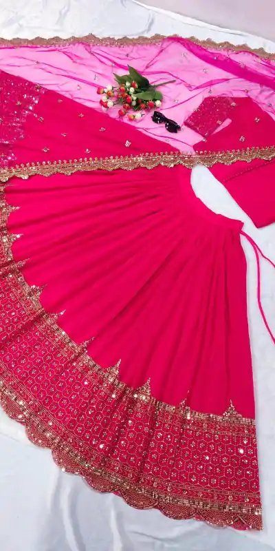 Beautiful Red Color Georgette With Embroidery Sequence Work Lehenga Choli