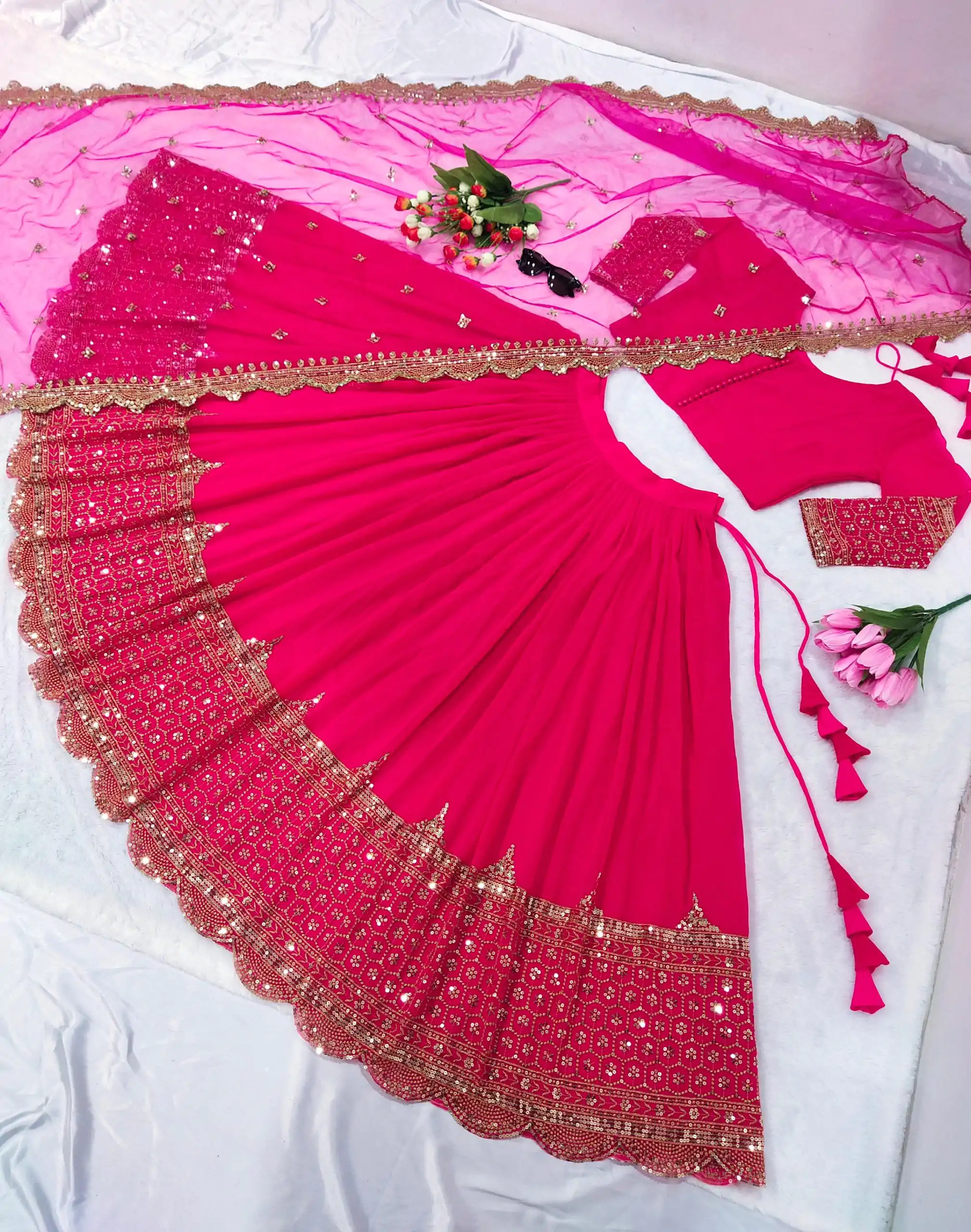Beautiful Red Color Georgette With Embroidery Sequence Work Lehenga Choli
