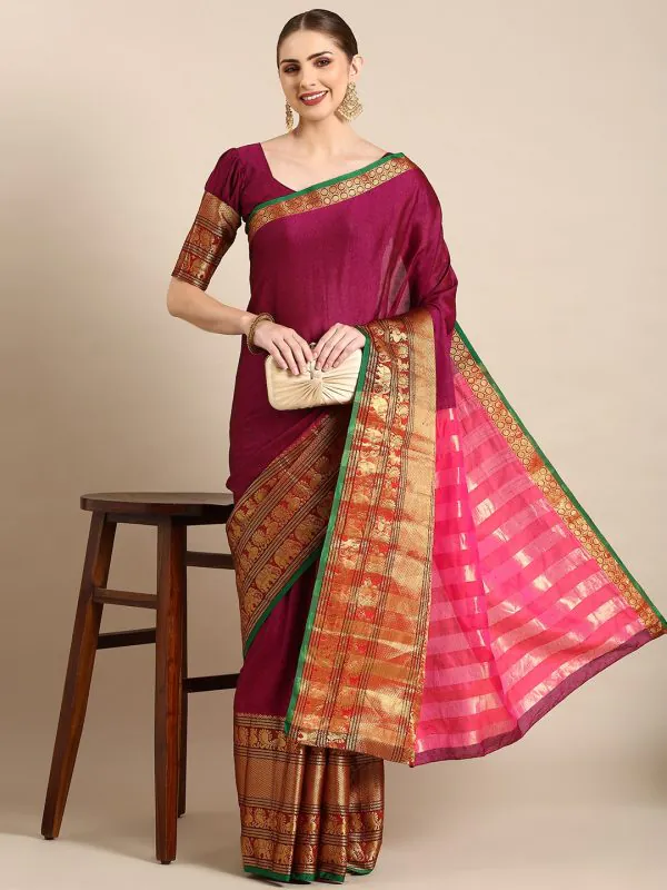 Brilliant Red Color Narayan Pet Zari Weaving Work Saree