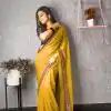 Brilliant Yellow Color Printed Georgette With Sequence Embroidery Lace Saree