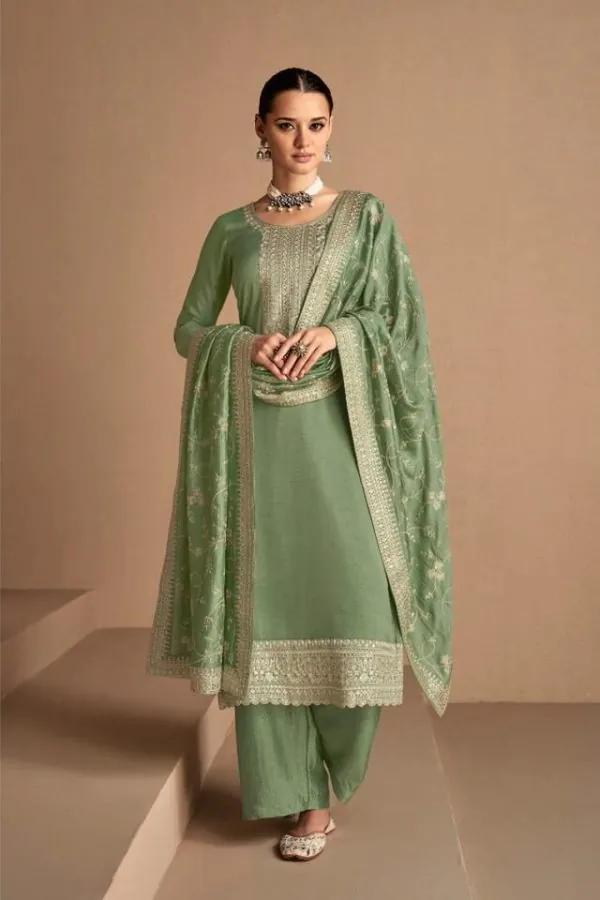 Charming Green Color Sequence Embroidery Stone Work Straight Salwar Suit