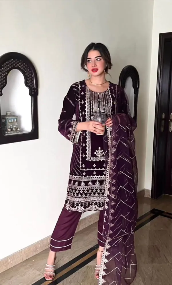 Charming Maroon Color Velvet Heavy Embroidery Work Salwar Suit