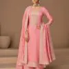 Charming pink Color Sequence Embroidery Stone Work Straight Salwar Suit