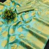 Classic Firozi Color Pure Organza Gold Zari Weaving Silk Saree
