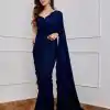 Classic Navy Blue Color Georgette Embroidery Sequins Saree