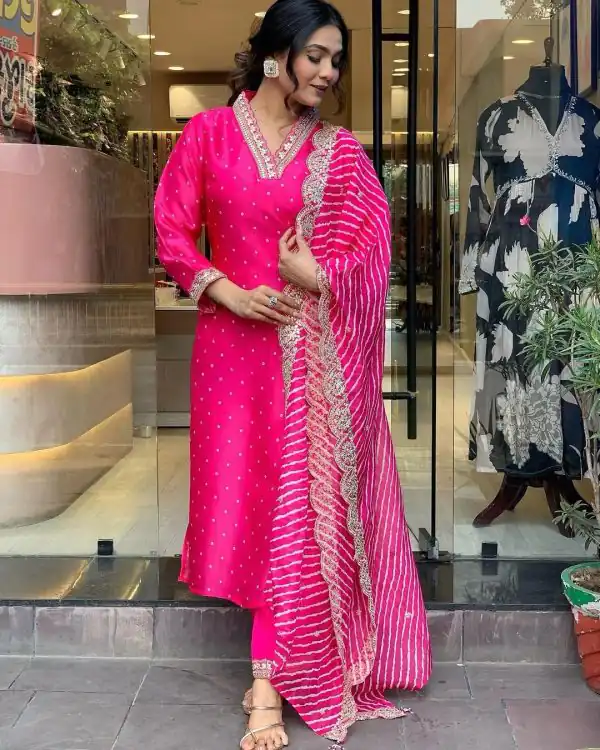 Classic Pink Color Heavy Modal Silk Embroidery work Kurti