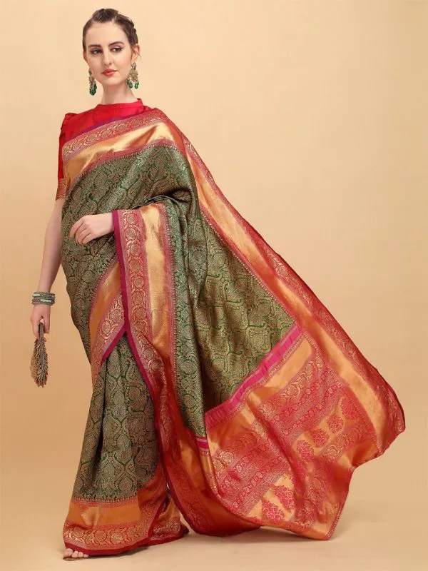 Cute Green Color Soft Lichi Silk Jacquard Work Saree