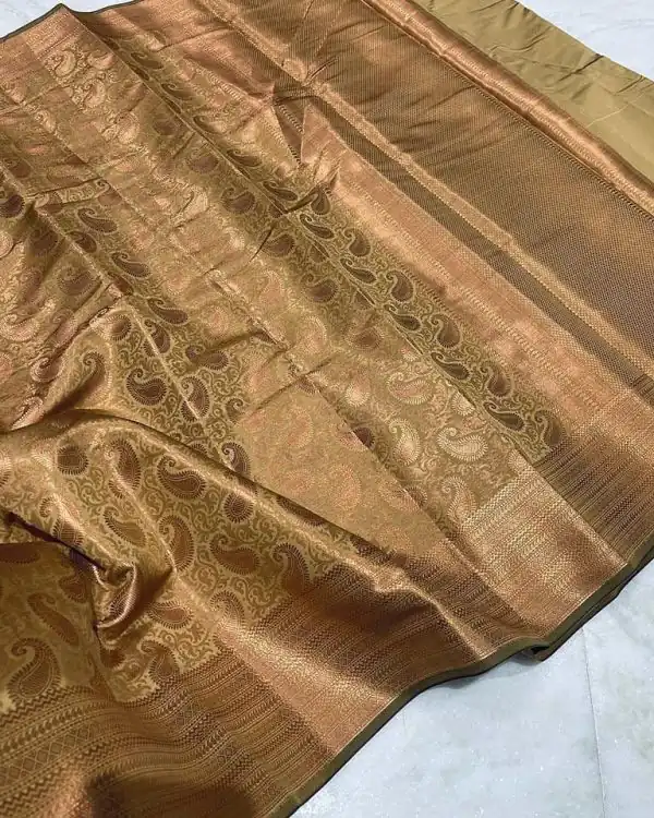 Dazzling Golden Color Soft Lichi Silk Border And Rich Pallu Saree