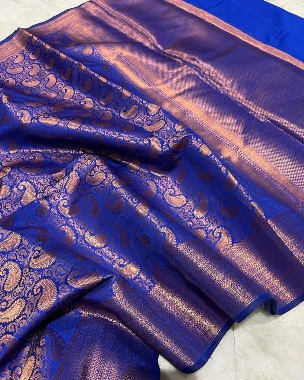 Dazzling Royal Blue Color Soft Lichi Silk Border & Rich Pallu Saree