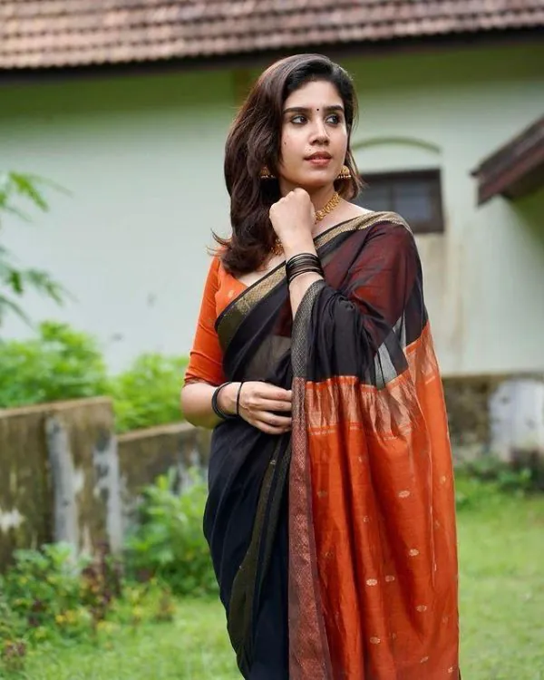 Decorative Black Color Soft Lilan Slab Weaving Work Fancy Saree