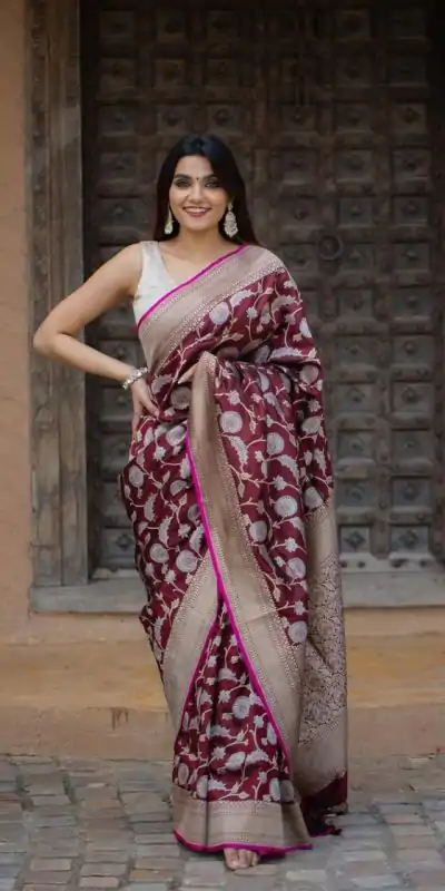 Decorative Maroon Color Soft Lichi Silk With Ordinary Design Saree