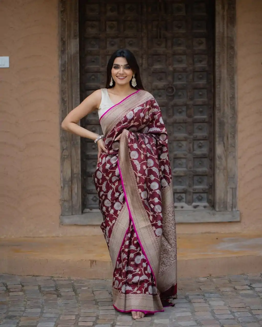 Decorative Maroon Color Soft Lichi Silk With Ordinary Design Saree