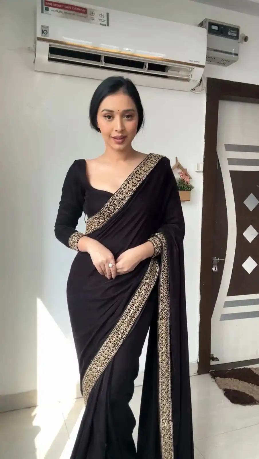 Dreamy Black Color Heavy Velvet with Lace work. Sequence Designer Saree