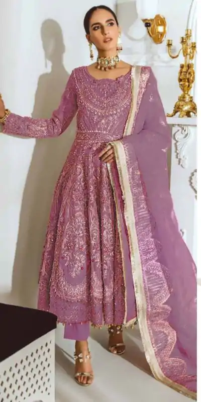 Dreamy Wine Color Heavy Net with sequence And Embroidery Work Anarkali Suit