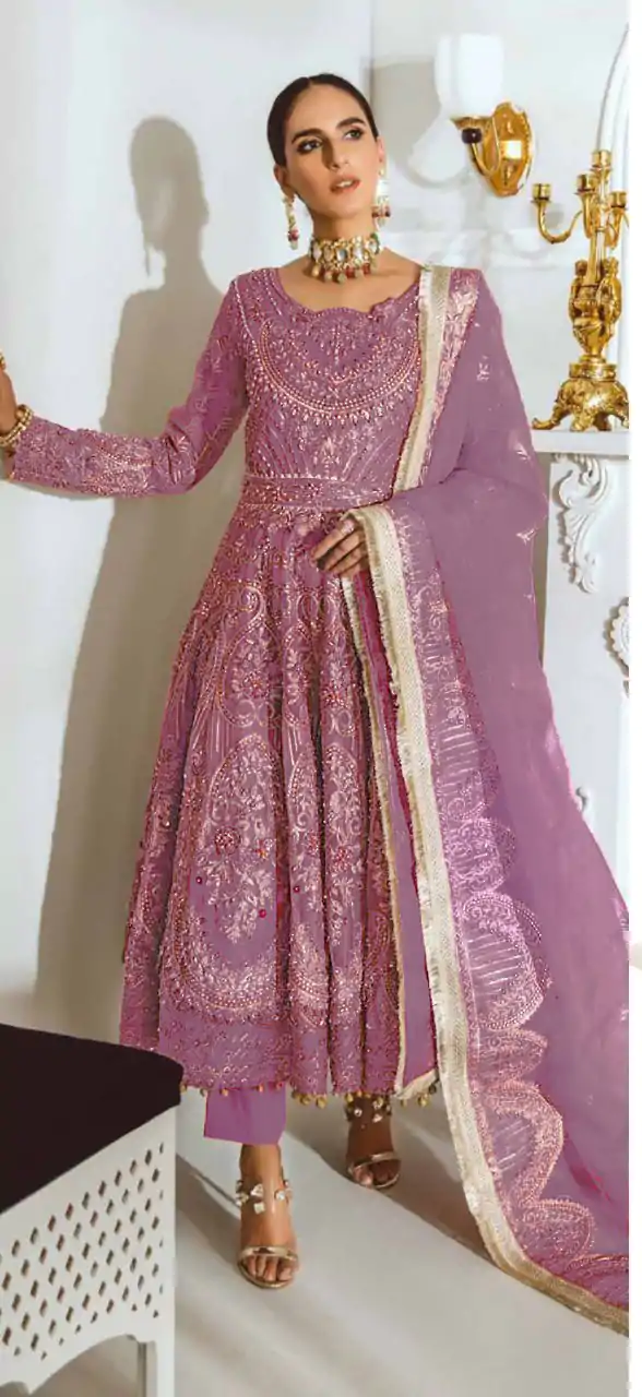 Dreamy Wine Color Heavy Net with sequence And Embroidery Work Anarkali Suit