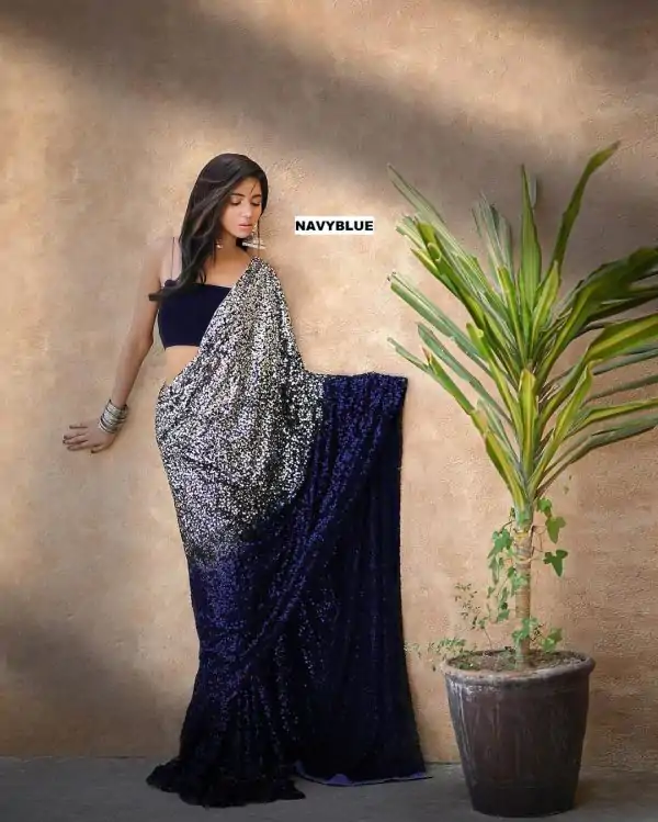 Entrancing Navy Blue Color Heavy 60 Gram Georgette Saree