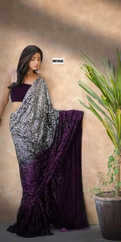 Wine Heavy 60 Gram Georgette Sequins Saree